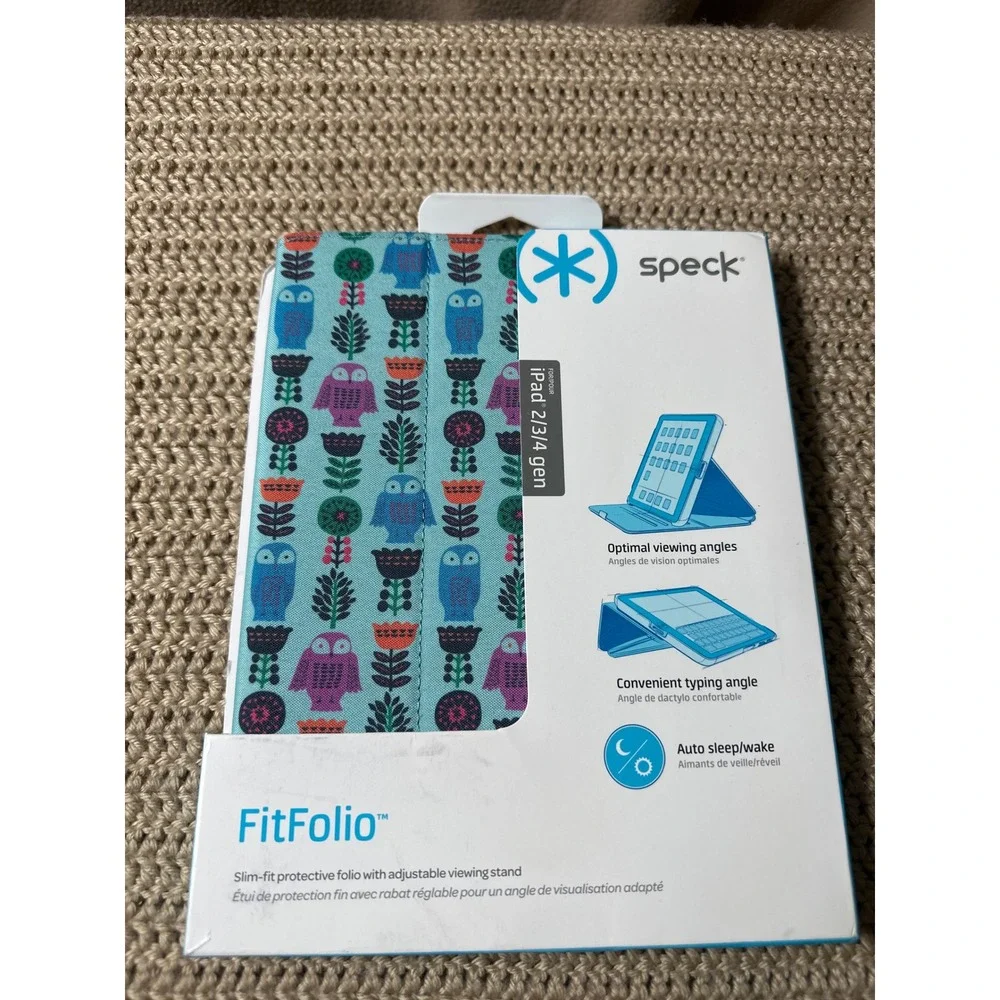 Speck FitFolio iPad 2 3 4 Case Owl Floral Blue Slim Protective Stand Cover